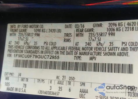 2016 Ford Escape S from USA, damaged, VIN 1FMCU0F79GUC72955